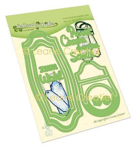 Billede: skære/prægeskabelon flasketags med pyntepapir, LEANE DIE CUT/EMB 
