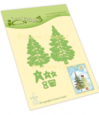 Billede: skære/prægeskabelon 2 juletræer med stjerner og potte, LEANE DIE CUT/EMB 