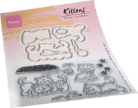 Billede: skæreskabelon og stempler kattekillinger, mus, poteaftryk og legetøj, MARIANNE DESIGN CLEARSTAMP + DIE EC0194 Eline's Animals - Kittens