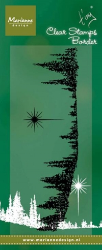 Billede: MARIANNE DESIGN STEMPEL TC0843 TINY'S BORDER - Pinetrees, grantræer og julestjerne