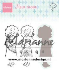 Billede: skæreskabelon og 2 stempler, Marianne Design Clearstamp + die HT1651 Hetty's New Mom, 31x87mm