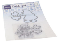 Billede: skæreskabelon og stempel hollandsk pige fodrer høns, Marianne Design Clearstamp + die HT1652 Hetty's Girl