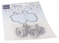 Billede: skæreskabelon og stempel bondemandens traktor, Marianne Design Clearstamp + die HT1654 Hetty's Tractor