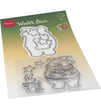 Billede: skæreskabelon og stempel vinterbamse, Marianne Design Clearstamp + die HT1659 Hetty's Winter Bear, 52x80mm