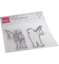 Billede: skæreskabelon og stempel fisker med fisk på krogen, Marianne Design Clearstamp + die HT1663 Hetty's Fisherman, 40x84 & 42x86mm