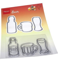 Billede: skæreskabelon ølflaske, ølkrus og ølglas, Marianne Design Clearstamp + die HT1664 Hetty's Beer