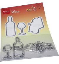 Billede: skæreskabelon og stempel vin, glas og bræt med ost, Marianne Design Clearstamp + die HT1665 Hetty's Wine