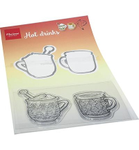 Billede: stempel og skæreskabelon 2 krus med varme drikke, Marianne Design Clearstamp + die HT1666 Hetty's Hot drinks, 42x47mm x2
