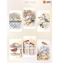 Billede: MARIANNE DESIGN 3D ARK 1 STK MB0196 Mattie's Slimline Birds, 6 små mini slimcard billeder af fugle