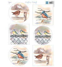 Billede: MARIANNE DESIGN 3D ARK 1 STK MB0197 Mattie's Birds in winter, 6 billeder af fugle