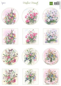 Billede: MARIANNE DESIGN 3D ARK 1 STK MB0202 Mattie's Mini's - Bouquets, 6 runde og 6 firkantede, passer til slimcardskæreskabelonerne CR1584 og CR1585