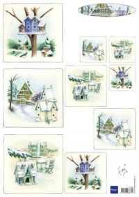 Billede: vinterhaver med fuglehuse, IT0572 Winter Garden 1, marianne design