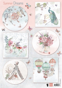 Billede: MARIANNE DESIGN 3D ARK 1 STK EWK1261 Els Summer Dreams, hængelamper, påfugl, blomster og en tipi