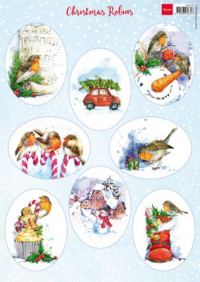 Billede: 8 udendørs julebilleder, MARIANNE DESIGN 10 ARK VK9578 Christmas Robins