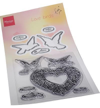 Billede: duer og ringe i dies og stempler samt hjerte i stempel, Marianne Design Clearstamp + Die