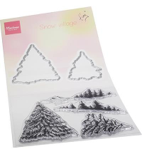 Billede: skæreskabelon og stempler juletræer, Marianne Design Clearstamp + Die