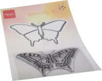 Billede: skæreskabelon og stempel stor sommerfugl, Marianne Design Clearstamp + Die 