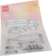 Billede: skæreskabelon og stempel flaskepost og skib i flaske, Marianne Design Clearstamp + Dies