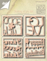 Billede: skæreskabelon Love, Good Luck, Happy Birthday and Home sweet Home, 6002/0523, 47x47mm x 4, Joy , førpris kr. 109,00, nupris