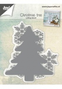 Billede: skæreskabelon juletræ med snefnug, JOY CUT “Christmastree with snowflake” 6002/0682, 83x94mm, førpris kr. 77,00, nupris