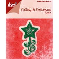 Billede: skære/prægeskabelon stjerneskud, JOY CUT/EMB “Christmas star with swirls” 6002/0762, 70x37mm, førpris kr. 35,- nupris