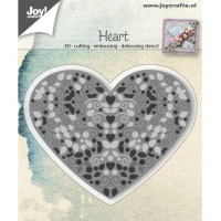 Billede: skære/prægeskabelon hjerte dobbeltpræget, JOY CUT/EMB “Heart Filled” 6002/0786, 102x81mm, førpris kr. 77,- nupris
