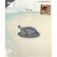 Billede: skære/prægeskabelon kalkun på fad, JOY CUT/EMB “Turkey” 6002/0921, 52x31mm, førpris kr. 25,00, nupris