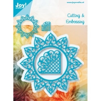 Billede: skære/prægeskabelon cirkelramme og hjørne, JOY CUT/EMB “Cirkel & Corner Flash” 6002/0933, 105x105 / 39x39mm, førpris kr. 114,00, nupris