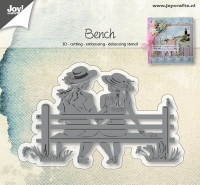 Billede: skære/prægeskabelon venner på en bænk, JOY CUT/EMB “Friendship Bank” 6002/0943, 66x106mm, førpris kr. 90,00, nupris