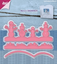 Billede: skære/prægeskabelon snemænd på række, JOY CUT/EMB “Mery’s Snowmen” 6002/0952, 110x45 / 110x15 / 110x16mm, førpris kr. 91,00, nupris