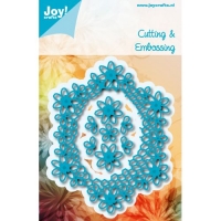 Billede: skære/prægeskabelon blomsterkrans og løse blomster, JOY CUT/EMB “Oval with flowers” 6002/0975, 117x91mm, førpris kr. 105,00, nupris