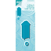 Billede: skære/prægeskabelon strandkabine, JOY CUT/EMB “Beach cabin” 6002/0988, 37x79 & 15x15,5mm, førpris kr. 41,00, nupris