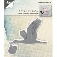 Billede: skære/prægeskabelon stork med en babylevering, JOY CUT/EMB “Stork” 6002/1015, 88x80mm, førpris kr. 49,- nupris