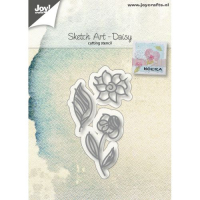 Billede: skæreskabelon blomst, JOY CUT “Sketch Art – Daisy” 6002/1036, 24x23, 34x14 & 24x43mm, førpris kr. 32,- nupris