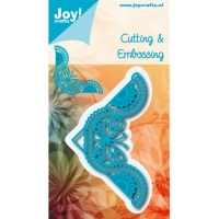 Billede: skære/prægeskabelon sommerfuglehjørne, JOY CUT/EMB “Corner Butterfly” 6002/1041, 66x66mm, førpris kr. 35,- nupris
