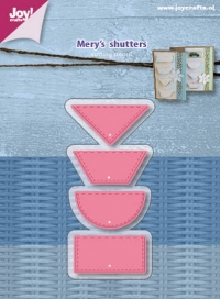 Billede: skæreskabelon 4 små skodder/låger, skærer ikke fra på den lange lige kant, JOY CUT “Mery’s Shutters” 6002/1077, 39x21 / 38x28 / 35x29 & 37x29mm, førpris kr. 35,- nupris