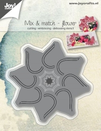 Billede: skære/prægeskabelon stor blomst med opskæring, JOY CUT/EMB “Mix&Matach Flower” 6002/1086, 81x81 / 79x79mm, førpris kr. 72,- nupris