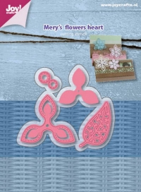 Billede: skæreskabelon hjerteblomst, JOY CUT/EMB “Mery’s Flowers Heart” 6002/1090, 11x14 / 31x28 / 25x37 & 42x39mm, førpris kr. 33,- nupris