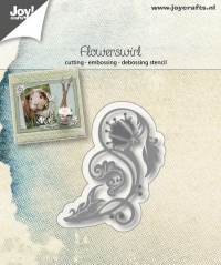 Billede: skære/prægeskabelon lille svirvelblomst, JOY CUT/EMB “Flowerswirl” 6002/1093, 53x43mm, førpris kr. 30,- nupris