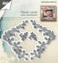 Billede: skære/prægeskabelon 2 hjørner med pynt, JOY CUT/EMB “Corner Deco-twig” 6002/1122, 68x58 & 16x17mm, førpris kr. 63,00, nupris