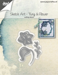 Billede: skæreskabelon blomst og blad, JOY CUT “Sketch Art – Flower Leave – Twig” 6002/1135, 24x26 / 28x11 & 30x24mm, førpris kr. 29,00, nupris
