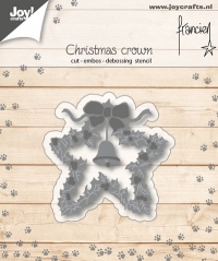 Billede: skære/prægeskabelon efeustjerne med klokke og sløjfe, JOY CUT/EMB “Franciens christmascrown” 6002/1139, 53x54mm, førpris kr. 38,00, nupris