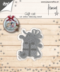 Billede: skære/prægeskabelon kattekilling i gave, JOY CUT/EMB “Franciens Gift-cat” 6002/1140, 39x49mm, førpris kr. 29,00, nupris