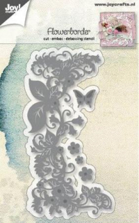 Billede: skære/prægeskabelon bred blomsterkant, JOY CUT/EMB “Flowerborder” 6002/1188, 60x117 / 8x8 / 10x90 & 5x5mm, førpris kr. 69,00, nupris 