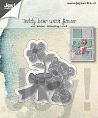 Billede: skære/prægeskabelon bamse med potteplante, JOY CUT/EMB “Teddybear with flower