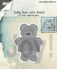 Billede: skære/prægeskabelon bamse med tavle, JOY CUT/EMB “Teddybear with message board