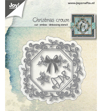 Billede: skære/prægeskabelon lille firkantet ramme med julepynt, JOY CUT/EMB “Christmas Crown” 6002/1340, 68x67mm