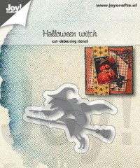 Billede: skære/prægeskabelon heks på kost, JOY CUT/EMB “Halloween Witch