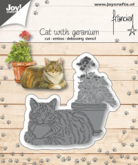 Billede: skære/prægeskabelon kat ved plante, JOY CUT/EMB “Cat with geranium