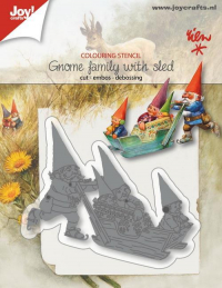 Billede: skære/prægeskabelon skovnissefamilien på slædetur, JOY CUT/EMB “Gnome family on sled